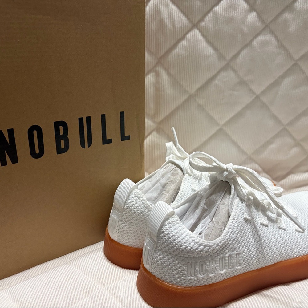 NOBULL White Knit Sneakers with Tan/Brown Gum Sole